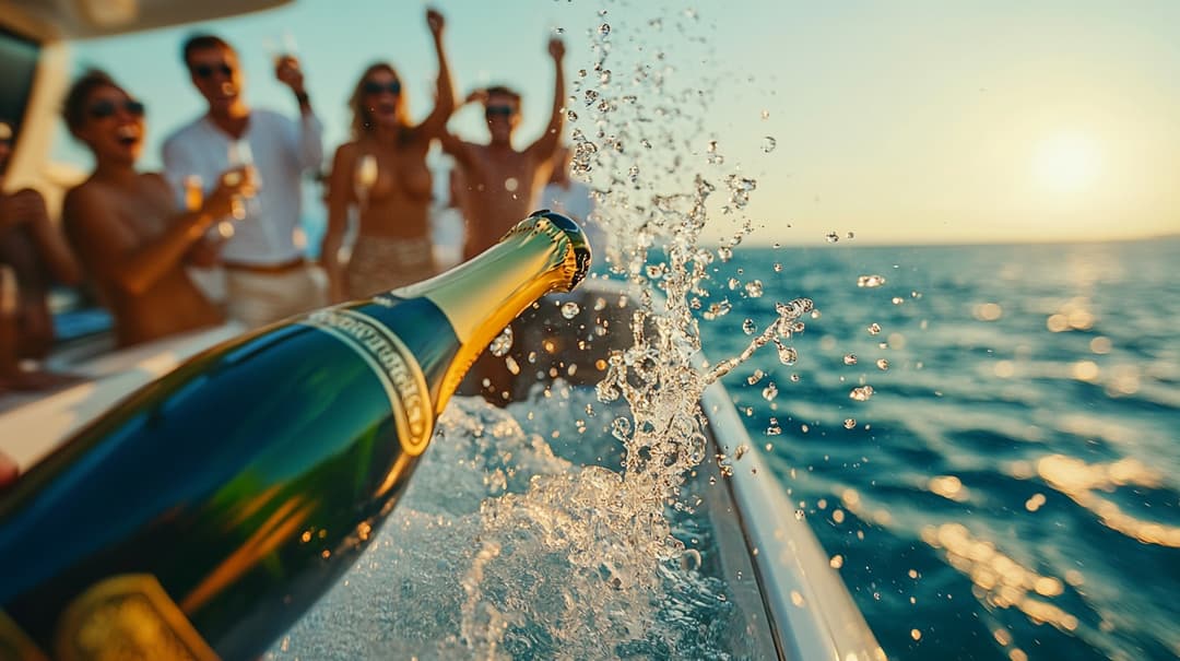 Luxury Yacht view with champagn in the water